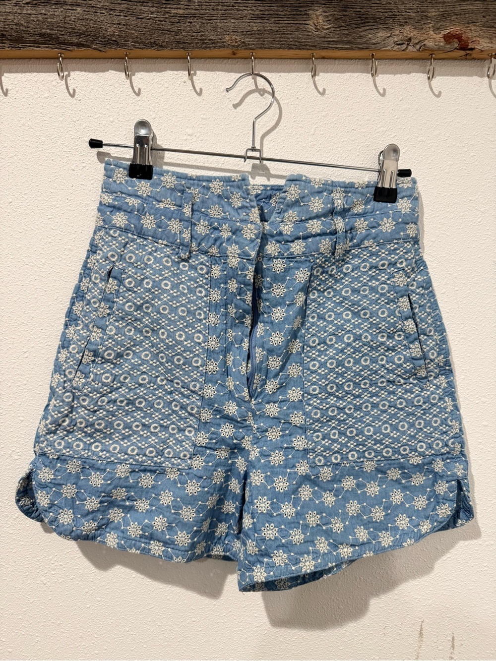 Zara Light Blue Floral Eyelet High-Waist Shorts